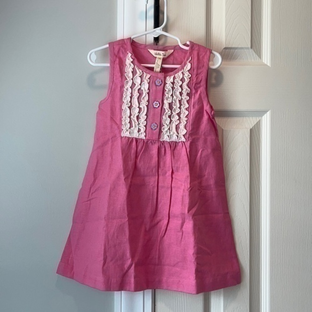 Matilda Jane NEW Pink Linen Dress White Ruffle